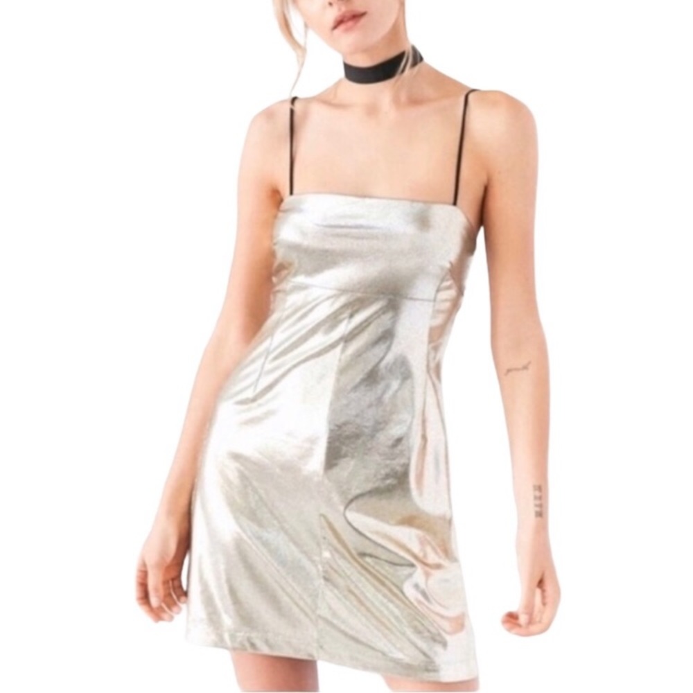 Urban Outfitters Silence + Noise Drita Metallic Mini Slip Dress